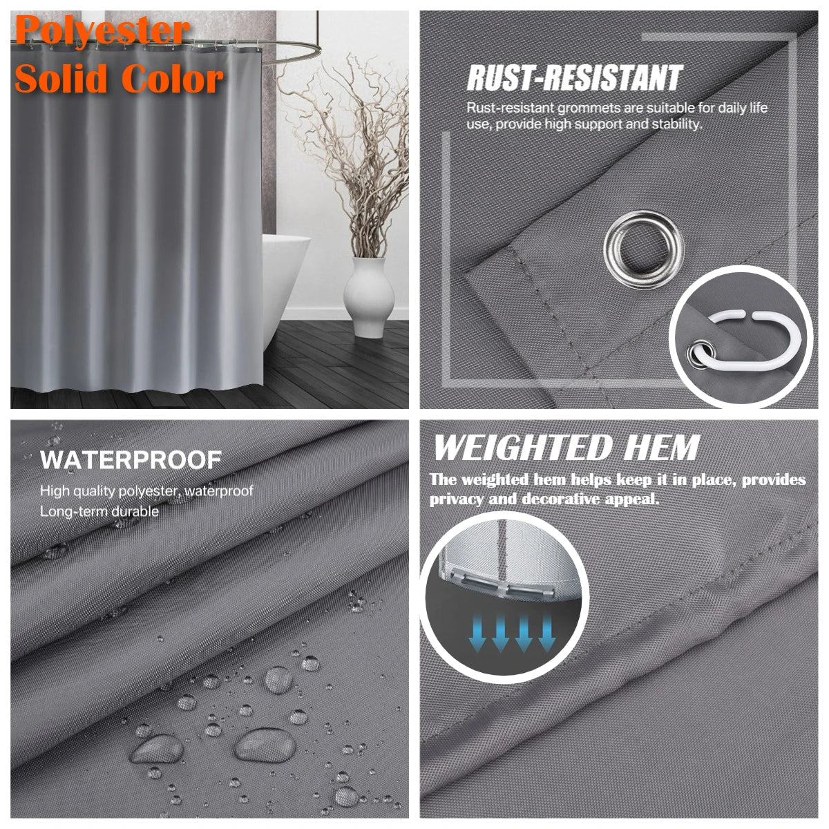 Shower Curtain with 12pc Hooks 180/200CM Bath Curtain Liners Rust-Proof Grommets Anti-Mould Waterproof Bathroom Curtains Peaceful Pleasures Health and Wellness