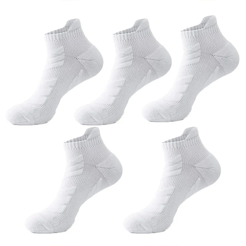 5 Pairs Men's Outdoor Ankle Socks, Shock-Absorbing And Anti Slip Sports Socks, Sweat Absorbing And Breathable Towel Bottom Socks Peaceful Pleasures Health and Wellness 5 Pairs White One Size