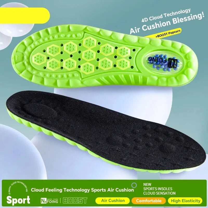 1Pair 4D Cloud Sport Insoles for Shoes PU Air Cushion Sole Soft Shock Absorption Deodorant Breathable Running Orthopedic Insoles Peaceful Pleasures Health and Wellness green EU37-38(240mm)