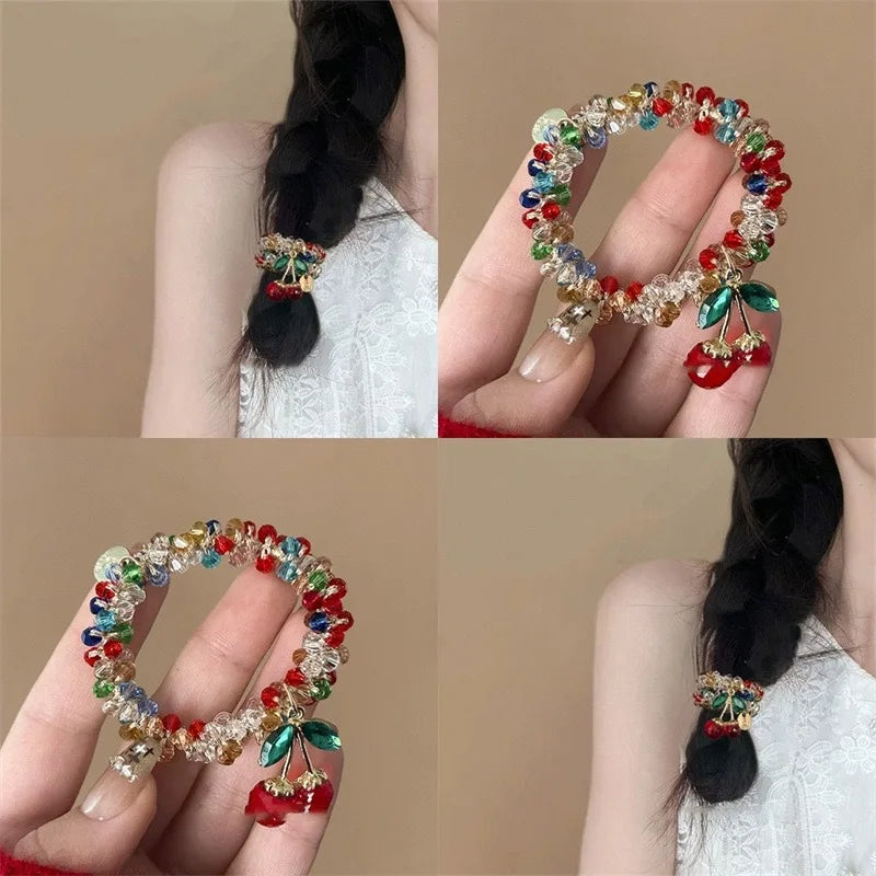 Crystal Cherry Rhinestone Scrunchie | Sparkly Hair Tie Women