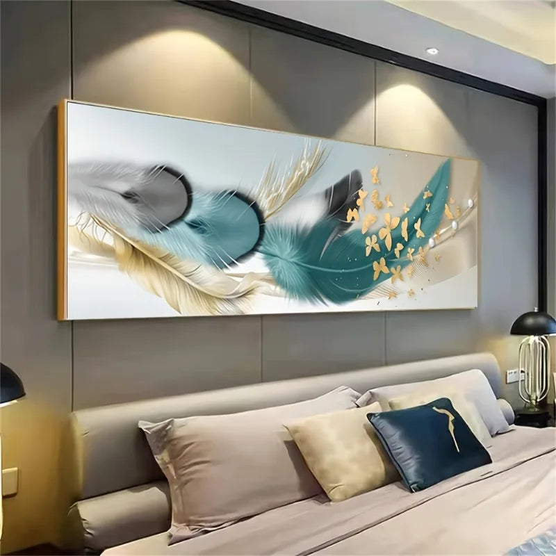 Modern Luxury Golden Feathers Butterfly Canvas Art Large Frameless Wall Decor for Living Room, Bedroom, Home Office Perfect Gift Peaceful Pleasures Health and Wellness