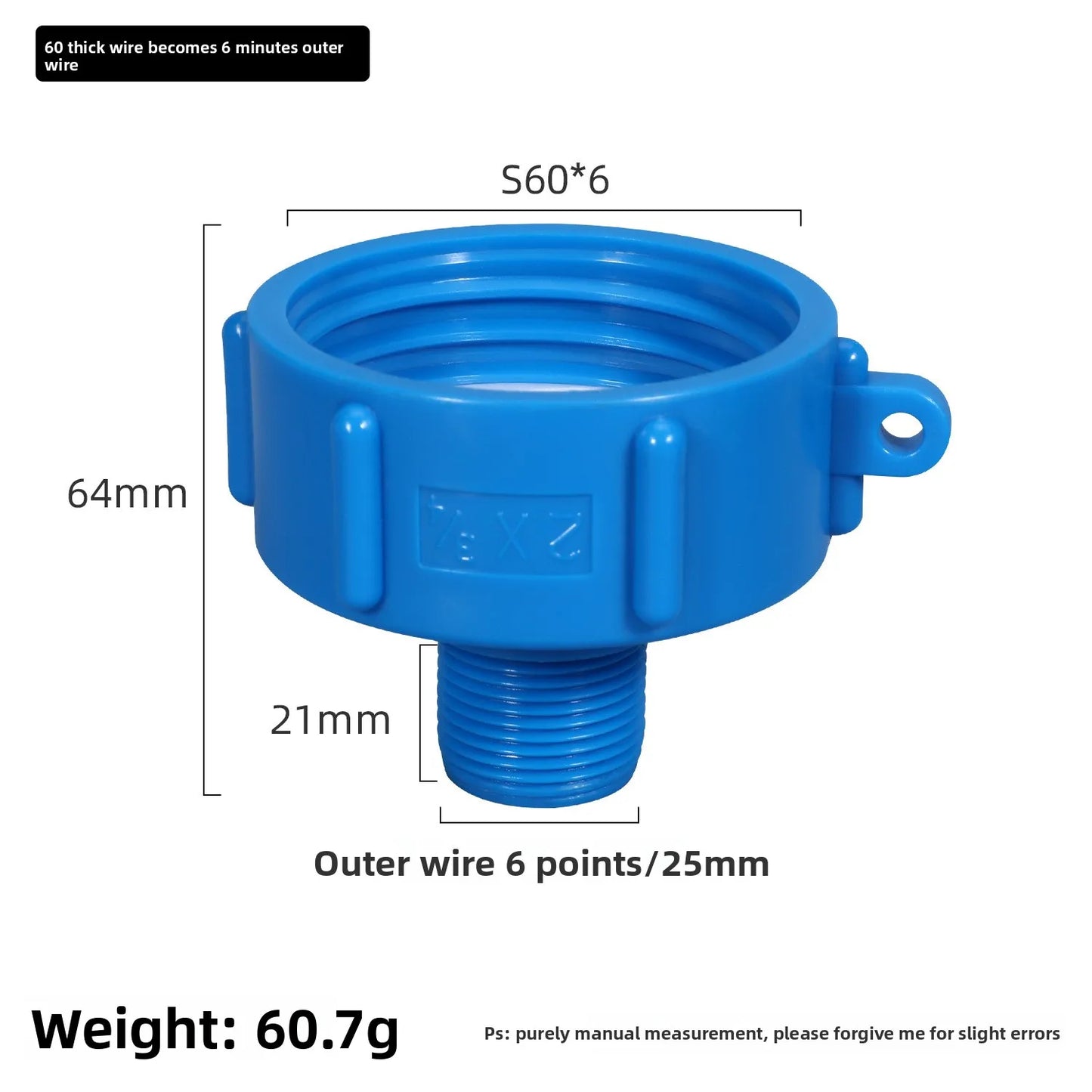 IBC Tank Adapter 60mm to 1/2"–2" BSP Male Pipe Fitting