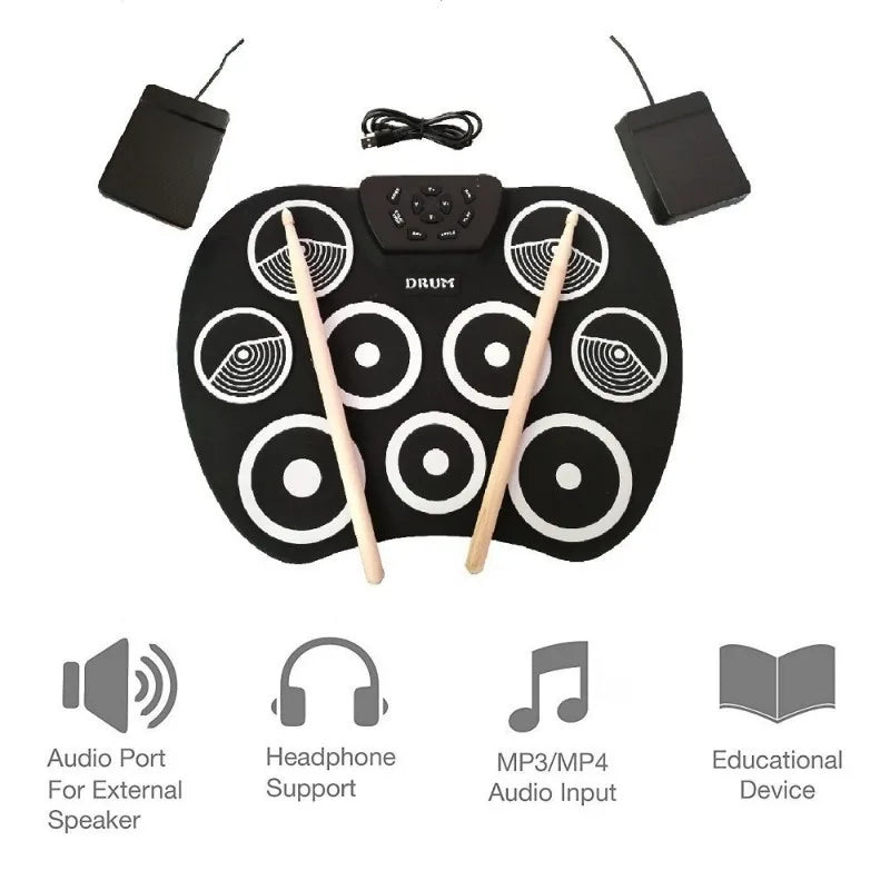 Portable Electronic Drum USB Roll Silicon Digital 7 Suitable