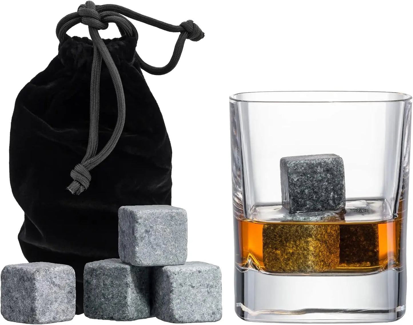 9PCS Natural Granite Whiskey Stones Sipping Ice Cube Whisky Stone Wine Rocks Cooler Wedding Gift Favor Christmas Bar Accessories Peaceful Pleasures Health and Wellness