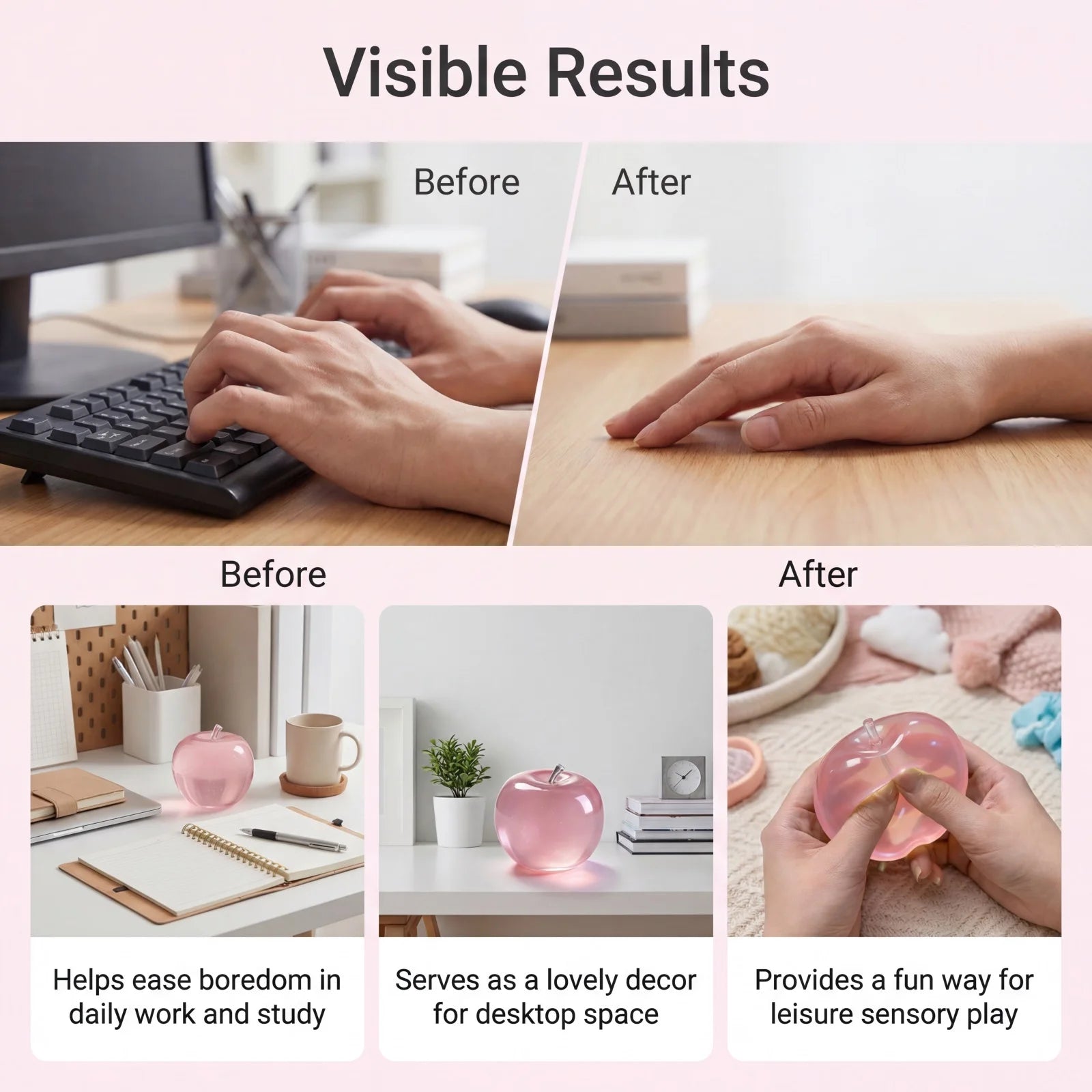 Squishy Pink Apple Stress Ball Soft Fidget Sensory Toy Suitable Autism Relief Simulated Slow Rebound Squeeze Toy Adult Kids Gift Peaceful Pleasures Health and Wellness