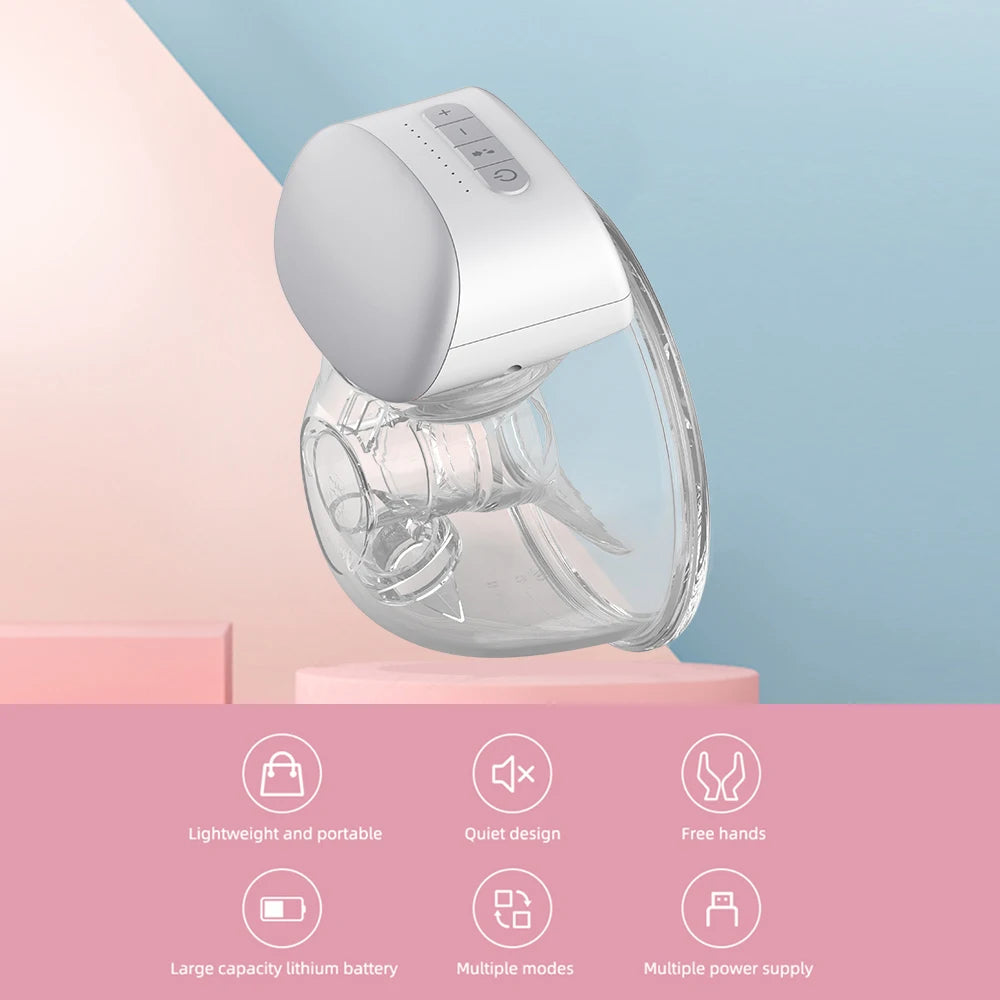 Wearable Electric Breast Pump Hands-Free BPA-Free 3 Modes 240ml