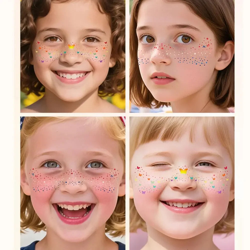 Fourth of July Face Tattoos, 2Pcs Glitter Freckles Face Tattoos Makeup for Independence Day Patriotic Party Supplies Fake Tattoo Peaceful Pleasures Health and Wellness
