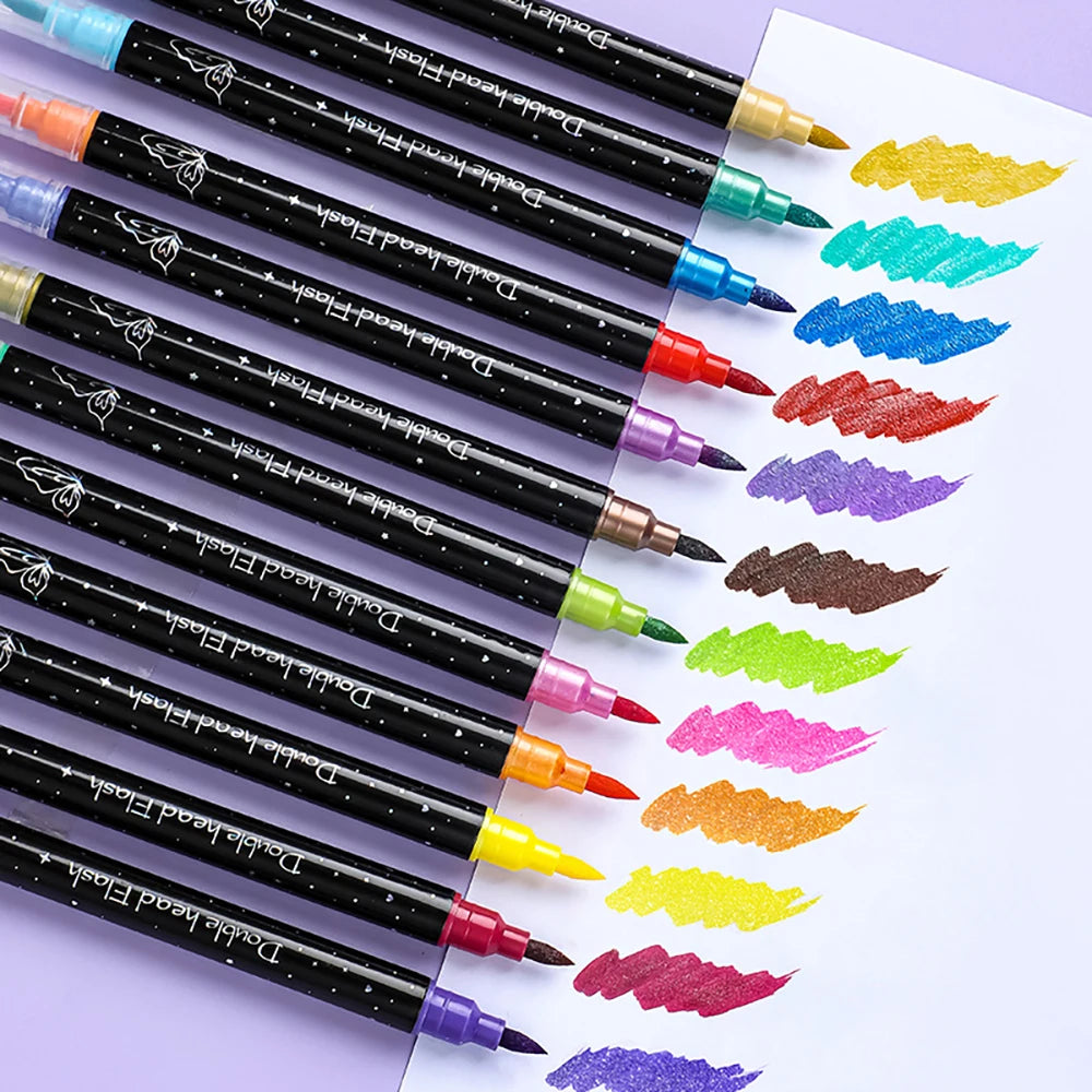Double Headed Dual Glitter Marker Pen Hand-painted Brush Bolded Soft