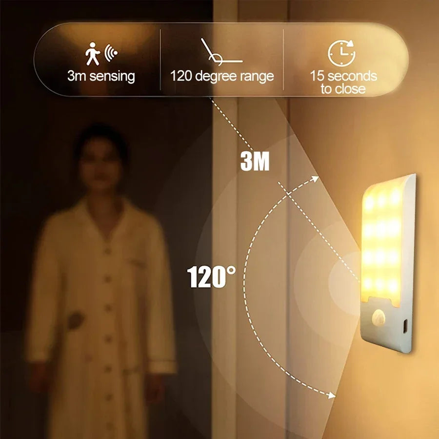 12LEDs Motion Sensor Night Light Rechargeable Magnetic Cabinet Lights Smart Sensor Night Lamp for Hallway Bedroom Kitchen Stairs Peaceful Pleasures Health and Wellness