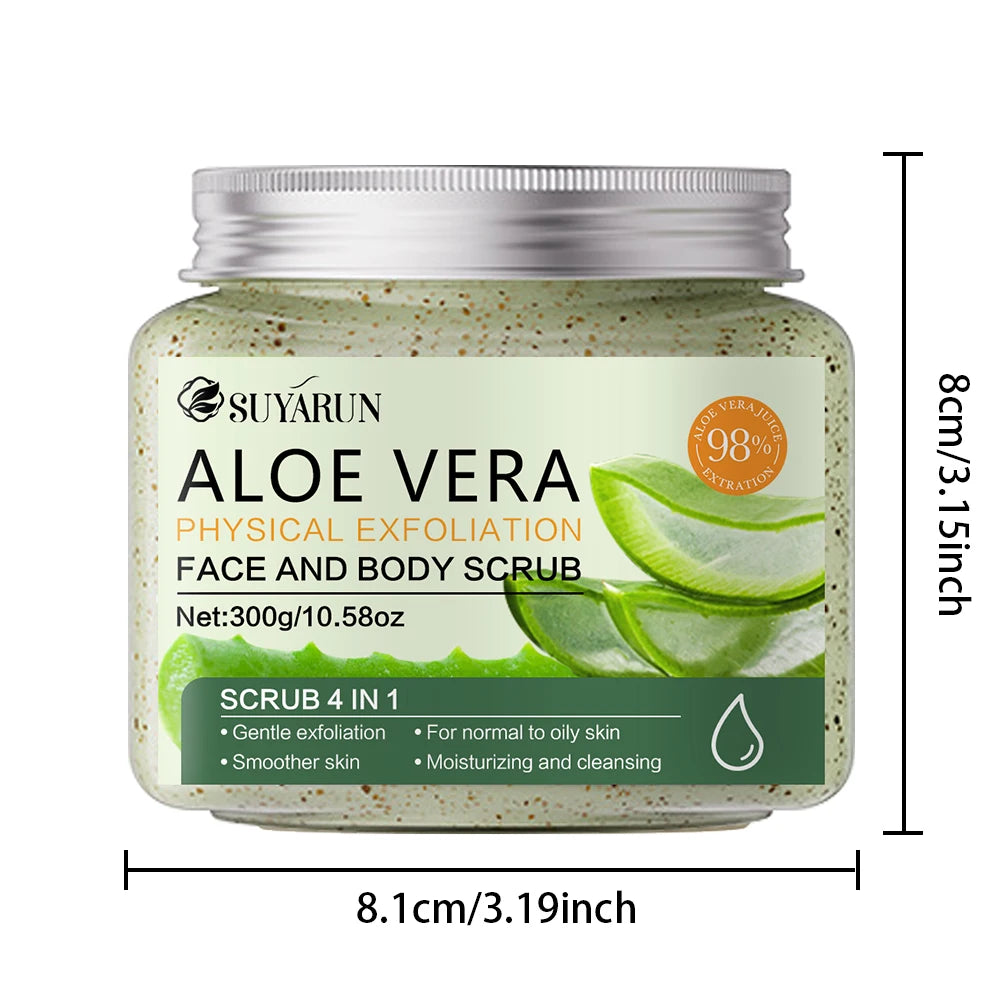 SUYARUN Natural Aloe Vera Exfoliating Scrub for Face & Body - Moisturizing Organic Formula, Gentle Skin Renewal 300g. Peaceful Pleasures Health and Wellness