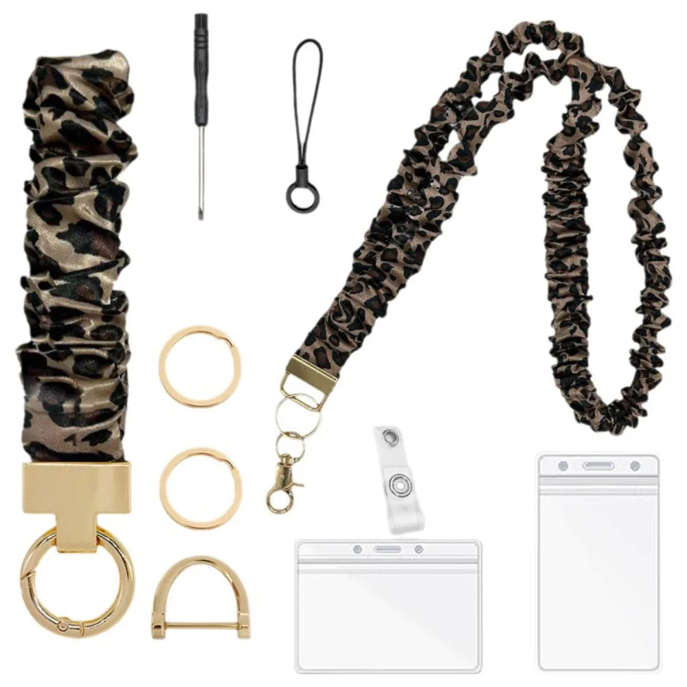 Safety Breakaway Buckle ID Badge Lanyard Stretchy Scrunchie Style Adjustable Elastic Material Retractable Lanyard Set Peaceful Pleasures Health and Wellness Leopard Set 2