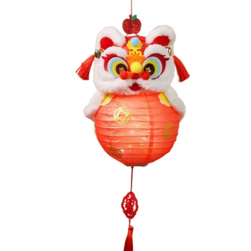 Year of The Horse Lion Dance Lantern DIY Kit Spring Lantern Festival Kids Handheld Glowing Handmade Flower Lamp Craft Supplies Peaceful Pleasures Health and Wellness red Other