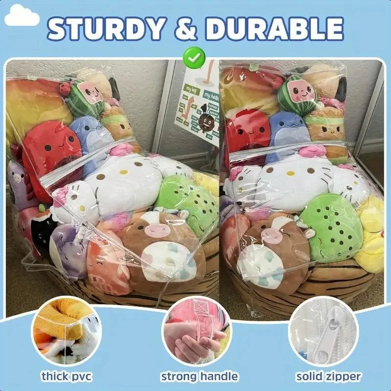 Kids Storage Stool Chair 2in1 Thickened PVC Toy Organizer Bag Transparent Seat Creative Storage Box Peaceful Pleasures Health and Wellness