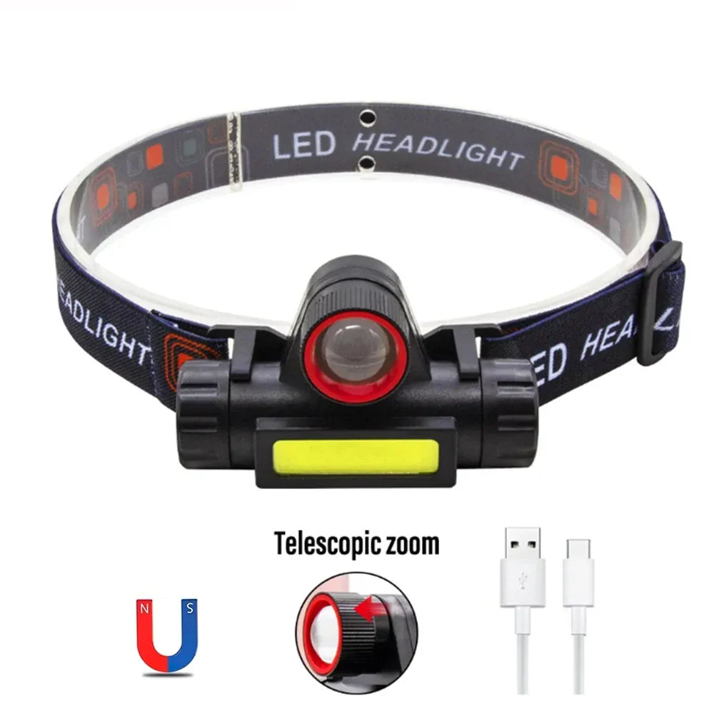 Rechargeable LED Headlamp XPE COB Dual Light Waterproof Magnetic