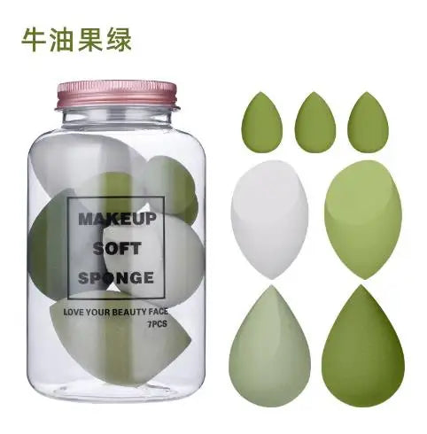7PCS Drifting Bottle Beauty Egg Dry And Wet Dual-Purpose No Powder Makeup Egg Sponge Powder Puff Set Makeup Tools Peaceful Pleasures Health and Wellness green