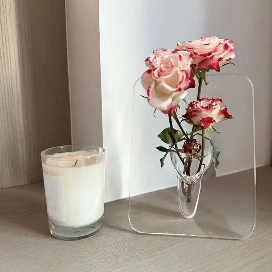 Clear Acrylic Frame Vase – Modern Flower Vase for Home Decor, Desktop & Bookshelf
