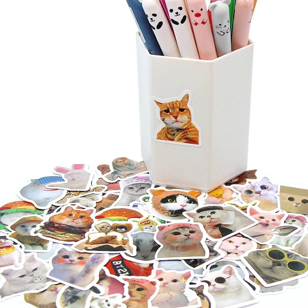 50pcs Funny Cat Stickers Cartoon Cute Decals Toy Stationery Guitar Phone Bicycle Laptop Luggage Car Graffiti Kids Sticker Peaceful Pleasures Health and Wellness