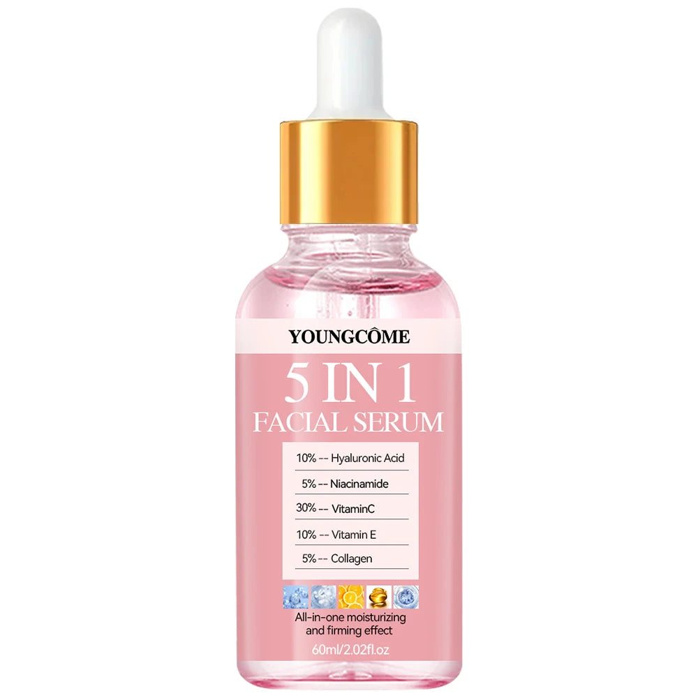 5 In1 Hyaluronic Acid Facial Serum Moisturizing Brightening Lightening Fine Lines Vitamin C Pore Shrinking Serum Skincare 30ml Peaceful Pleasures Health and Wellness 60ml
