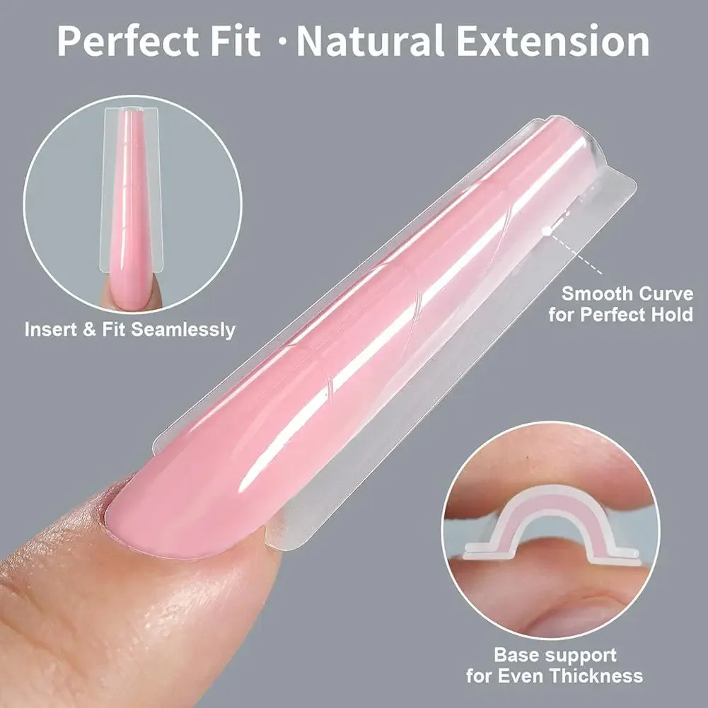 256Pcs/Box Sandwich Nail Dual Form Nail Tips Quickly Building Gel Form Nail System Full Cover Tips Nail Extension Form Kit Peaceful Pleasures Health and Wellness