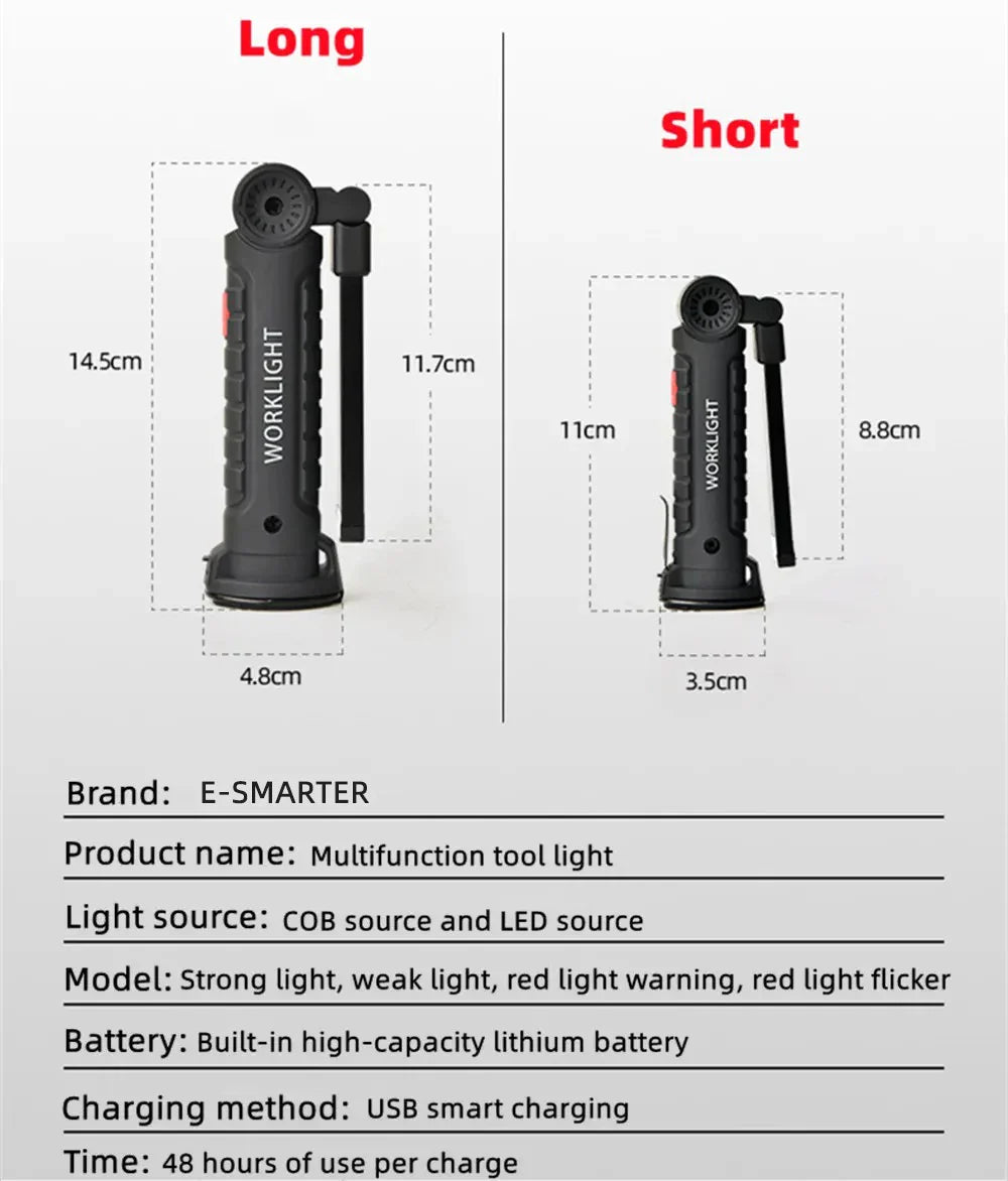 ESMARTER COB LED Work Light USB Rechargeable Magnetic Hook