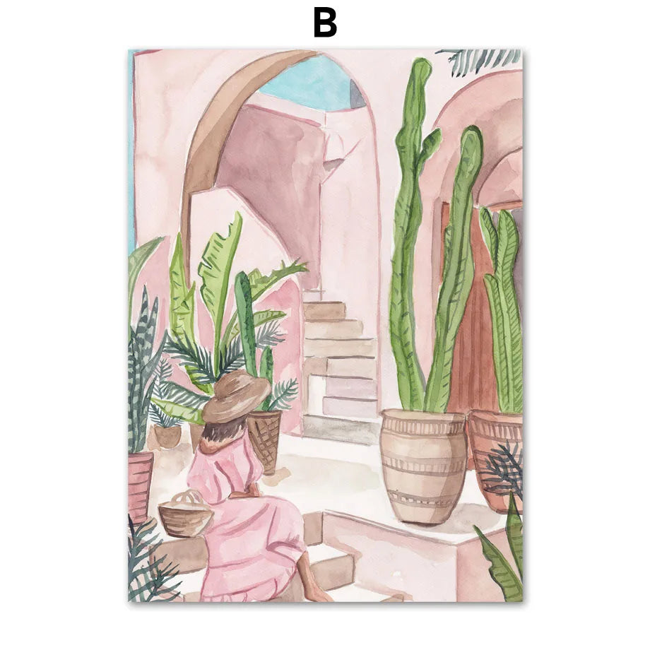 Watercolor Travel Wall Art Mural Boho Cityscape Beach Landscape Prints Girl Plant Modern Aesthetic Canvas Posters Home Decor Peaceful Pleasures Health and Wellness B 30x40cm Unframed