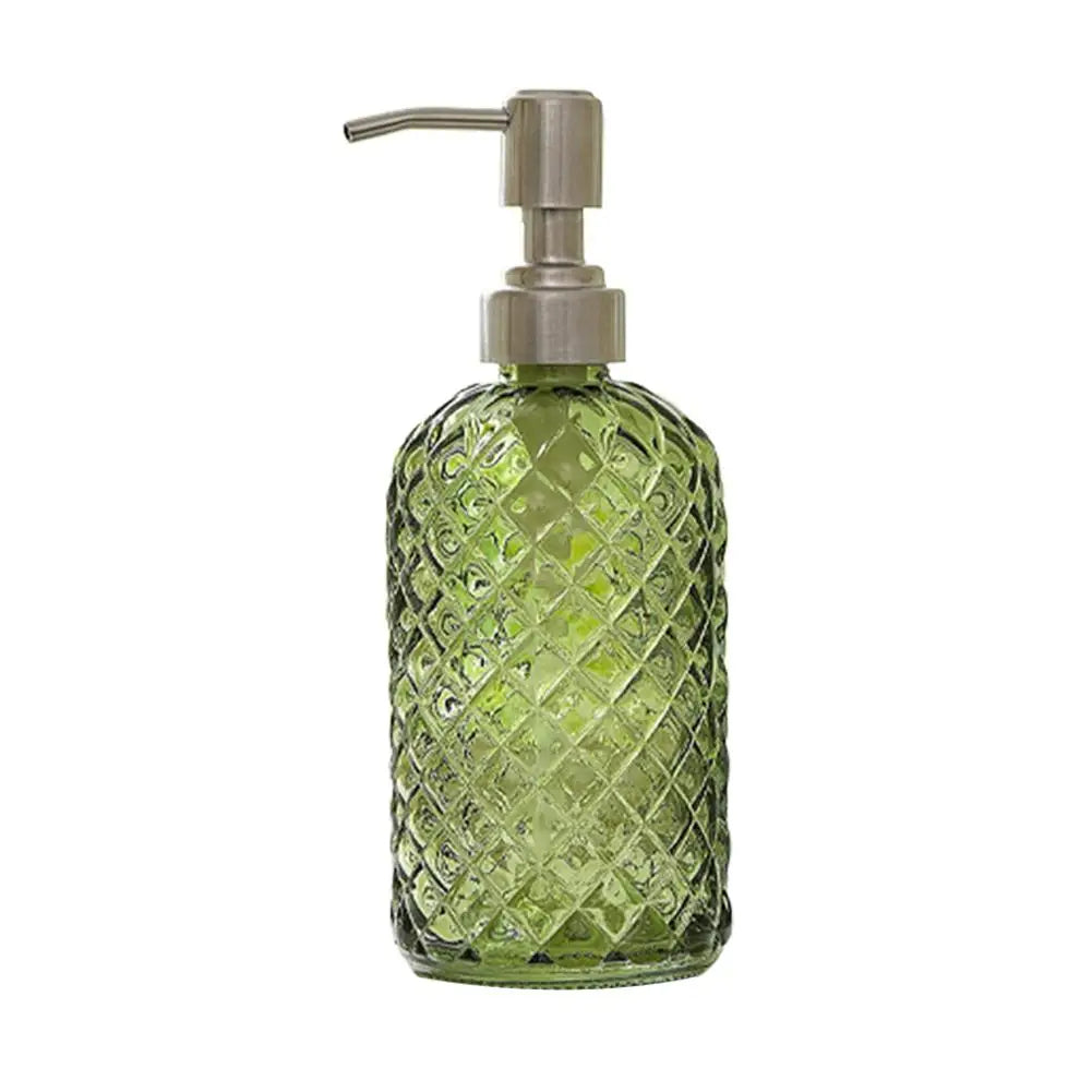 480ml Glass Soap Dispenser – Gem Pattern, Rust-Proof Pump Peaceful Pleasures Health and Wellness B