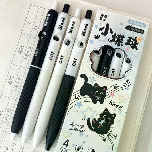 4-Pack Kawaii Cat Gel Pens 0.5mm Quick-Dry Black Ink Kawaii Gel Pens Oasis Select