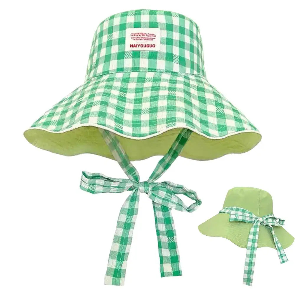 Women Summer UV Protection Wide Brim Sun Hats With Chin Strap Cute Pastel Plaid Beach Hat For Outdoor Travel & Daily Wear Peaceful Pleasures Health and Wellness Green