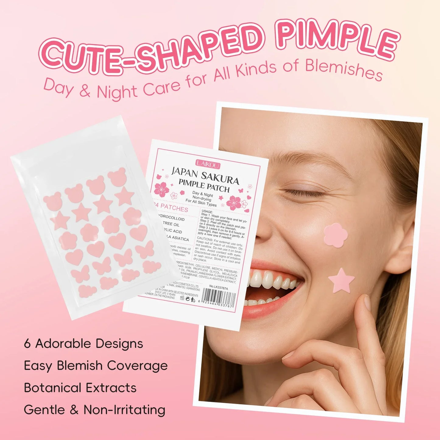 Laikou Sakura Acne Patches – Pimple Concealer Dots 24pc
