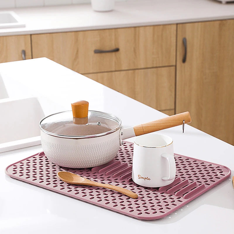 Silicone sink mat protector Multipurpose Heat Resistant Pad Counter Dishwasher Safe Non-Slip Dish Drying mat Kitchen accessories Peaceful Pleasures Health and Wellness Pink L43cmW32cm