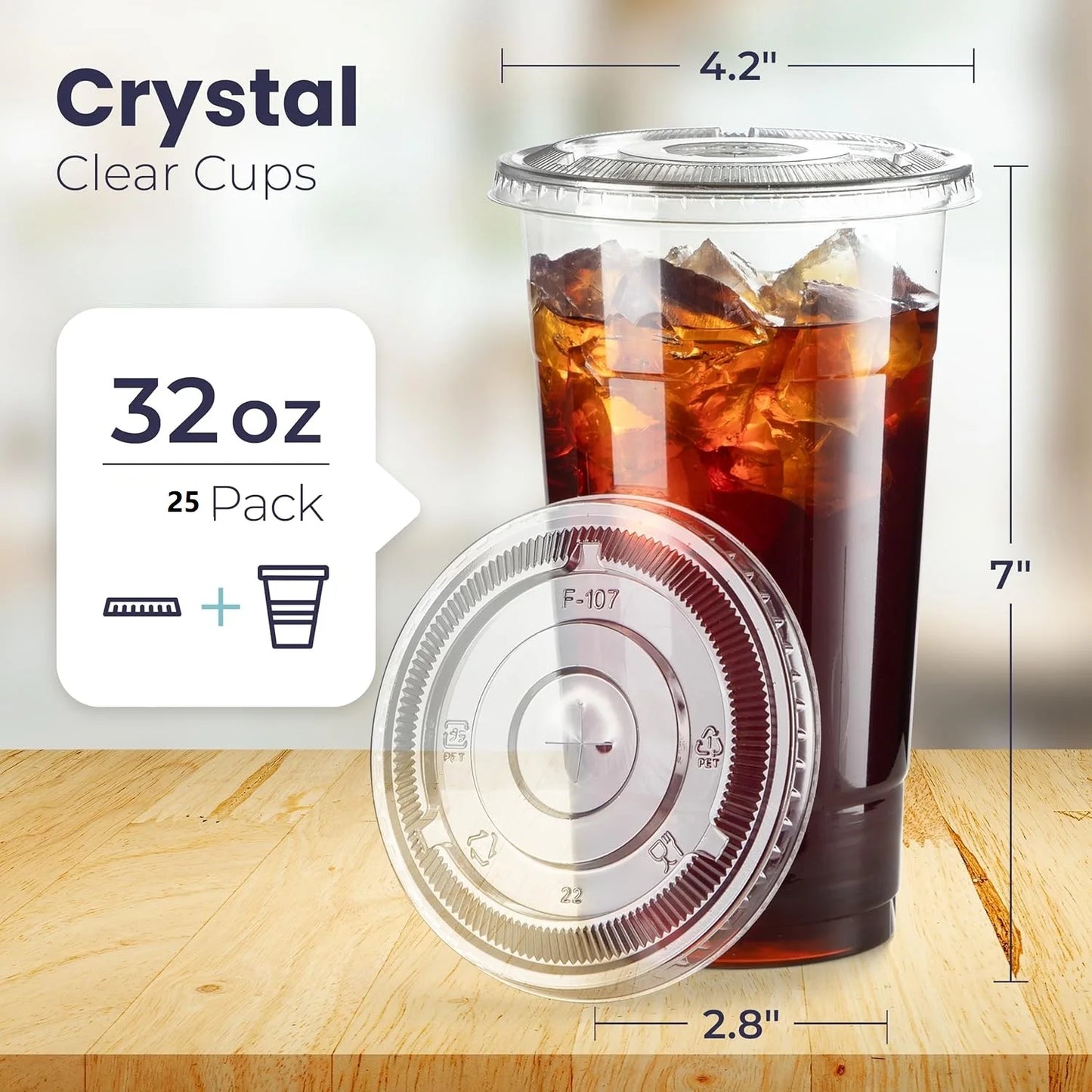 32oz Clear Plastic Cups with Flat Lids Boba Tea Straws BPA Free Premium Crystal 1L Smoothie Cup Lemonade Milkshake Huge Cups Peaceful Pleasures Health and Wellness No Straws 25pcs