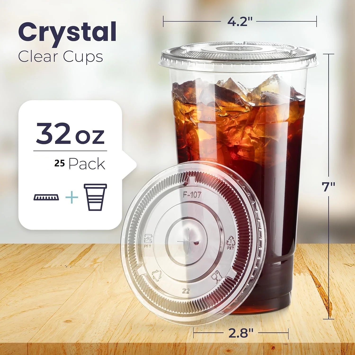 32oz Clear Plastic Cups with Flat Lids Boba Tea Straws BPA Free Premium Crystal 1L Smoothie Cup Lemonade Milkshake Huge Cups Peaceful Pleasures Health and Wellness No Straws 25pcs
