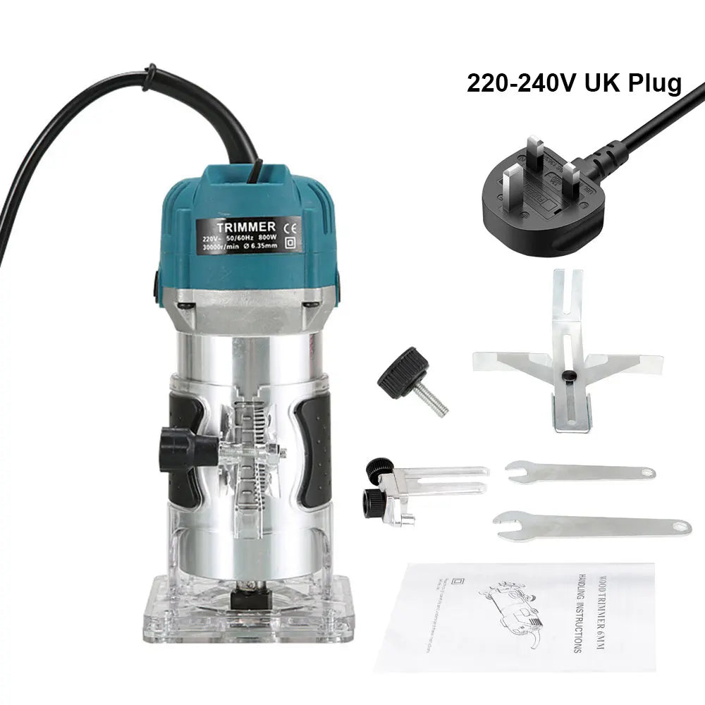 800WElectric Trimmer Wood Router Machine Woodworking 1/4 Inch Wood Carving Milling Cutting Carpenter Power Tool EU/US/AU/UK Plug Peaceful Pleasures Health and Wellness 220v UK Plug