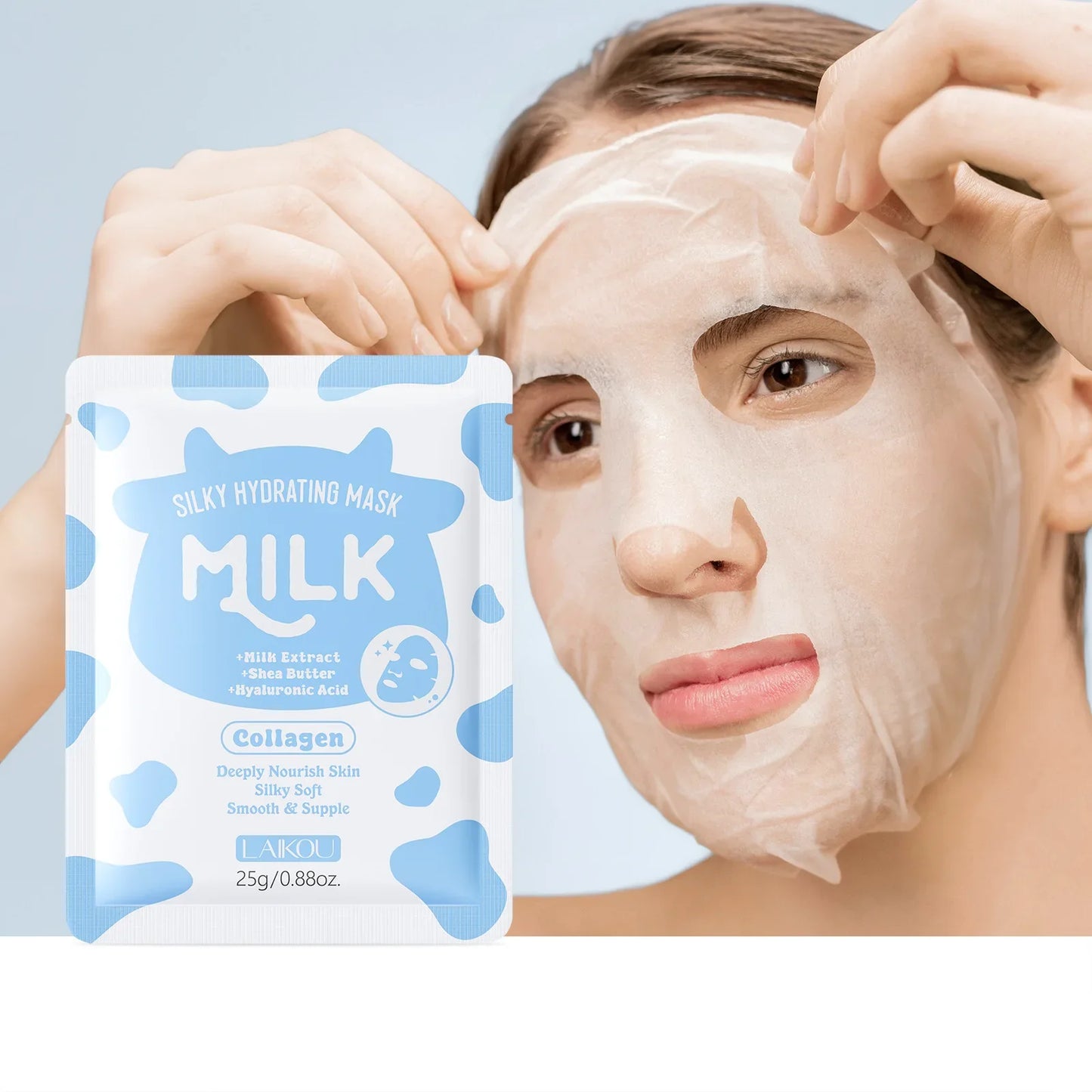 LAIKOU Milk Collagen Sheet Mask – Hydrating & Brightening 5-Pack