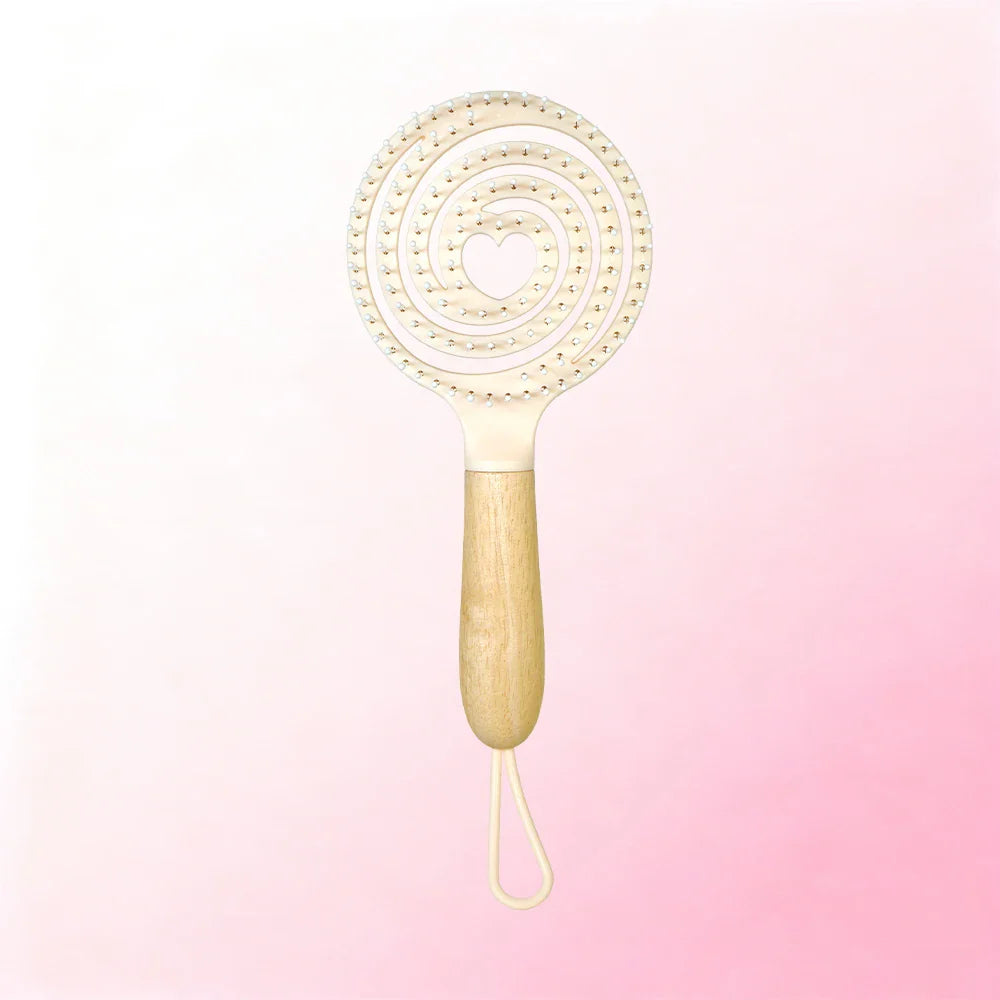 Pastel Spiral Vent Hair Comb – Oak Wood Handle | 3 Colors