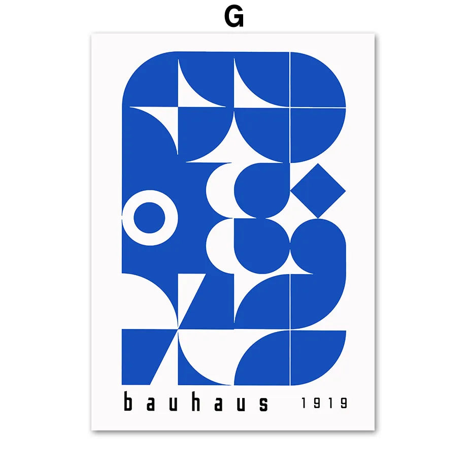 Mid Century Modern Blue Bauhaus Abstract Canvas Wall Art Print