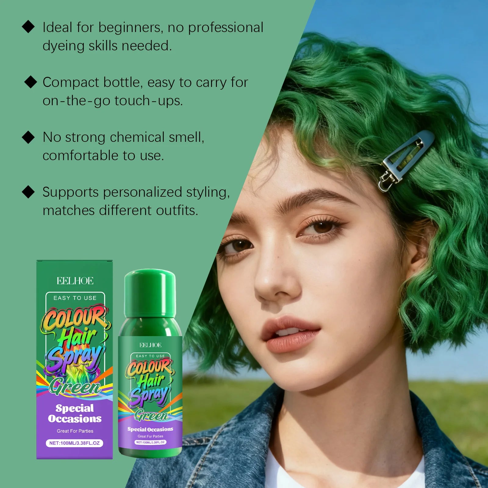 Green Temporary Hair Spray Quickly Create Vibrant Green Hair Color Convenient and Easy to Operate Fashionable Colour Hair Spray Peaceful Pleasures Health and Wellness