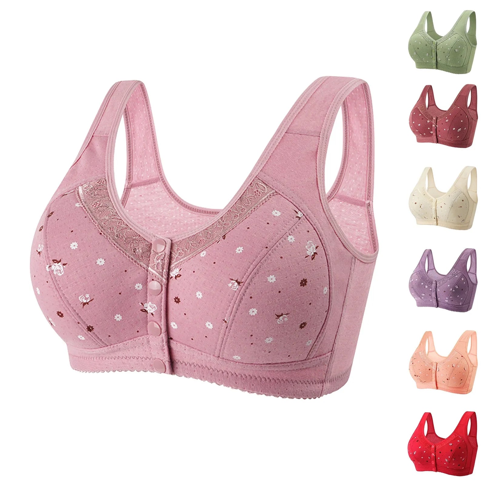 Plus Size Flower Print Wire Free No Pads Nursing Bra Mid-aged Mom Open Front Vest Brassiere Lingerie Cotton Bralette Underwear Peaceful Pleasures Health and Wellness