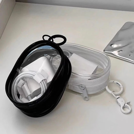1/2pcs Portable Mini Clear Zipper Storage Bag Space-Saving Organizer for Earphones Chargers Versatile with Handy Keychain Loop Peaceful Pleasures Health and Wellness