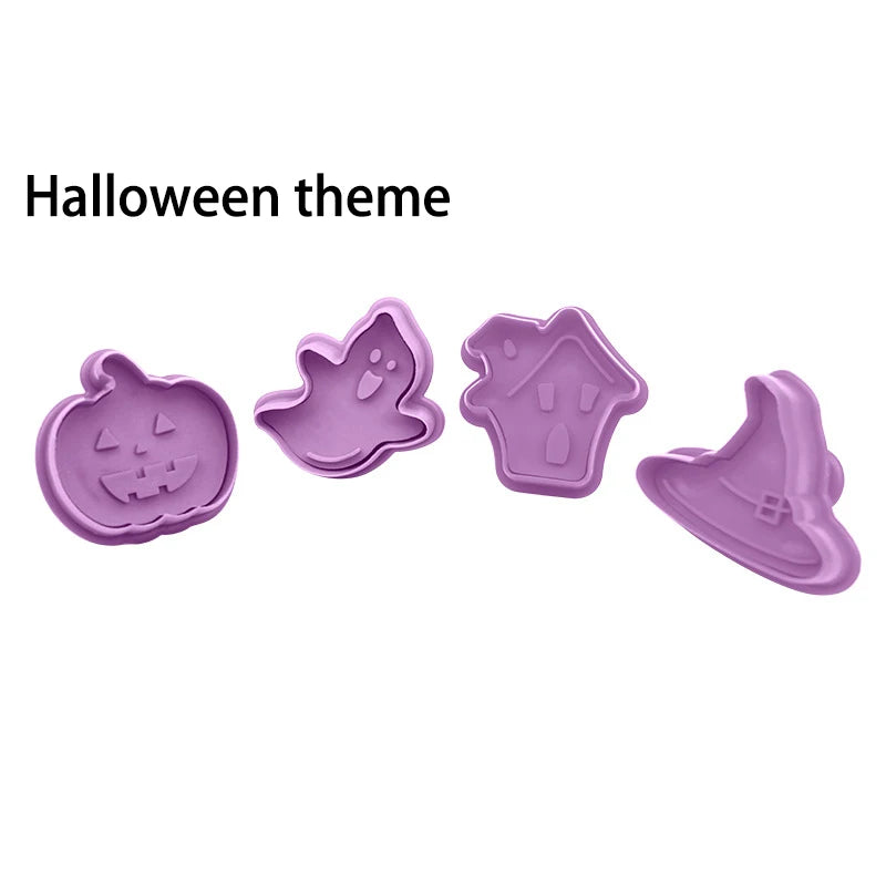 4-Piece 3D Cartoon Cookie Stamp & Cutter Mold Set – DIY Biscuit Baking Molds