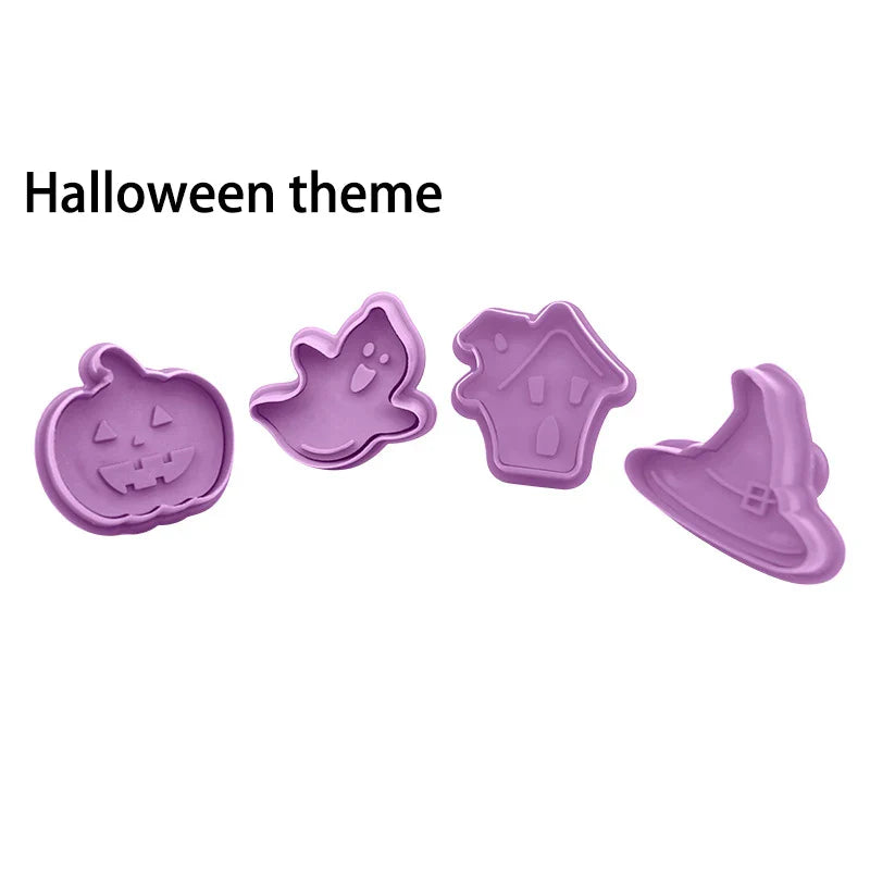 4-Piece 3D Cartoon Cookie Cutter & Stamp Mould Set – Baking