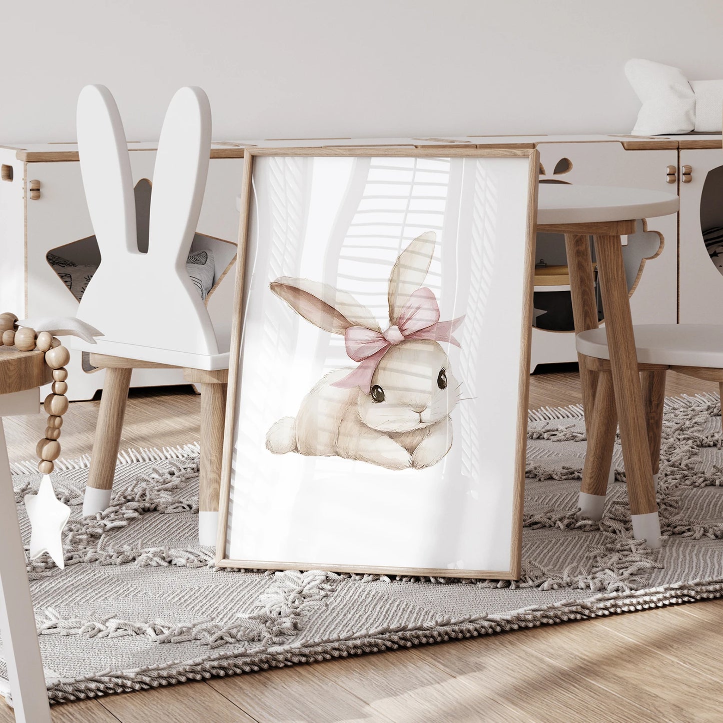 3-Piece Personalized Bow Rabbit Canvas Wall Art | Kids Room