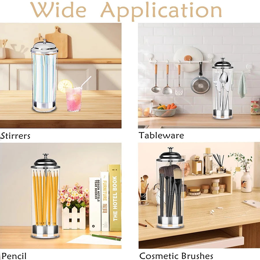 Acrylic Straw Holder & Dispenser with Lid – Clear Counter Storage Organizer for Standard Drinking Straws