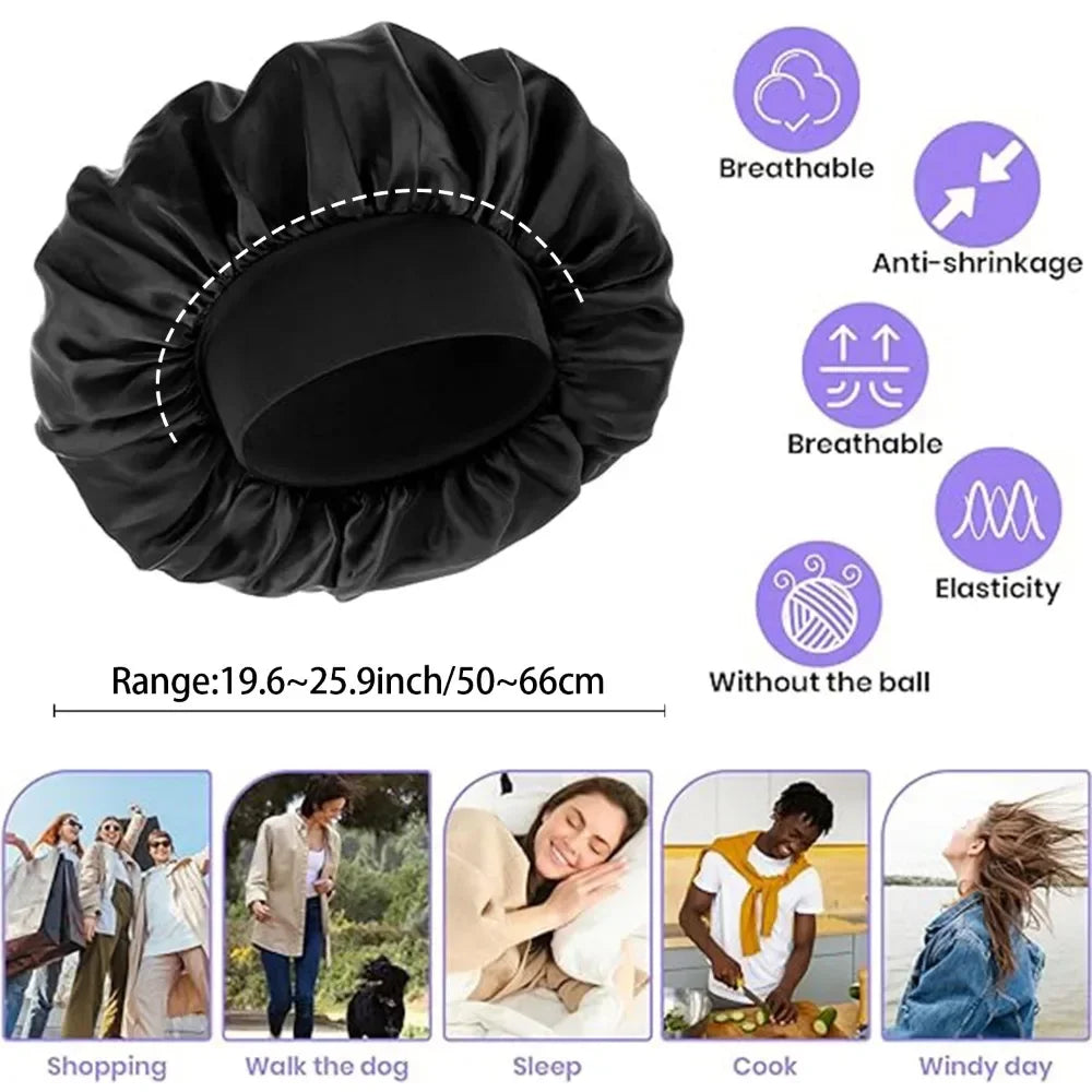 Double Layer Satin Sleep Bonnet for Curly Natural Hair Women