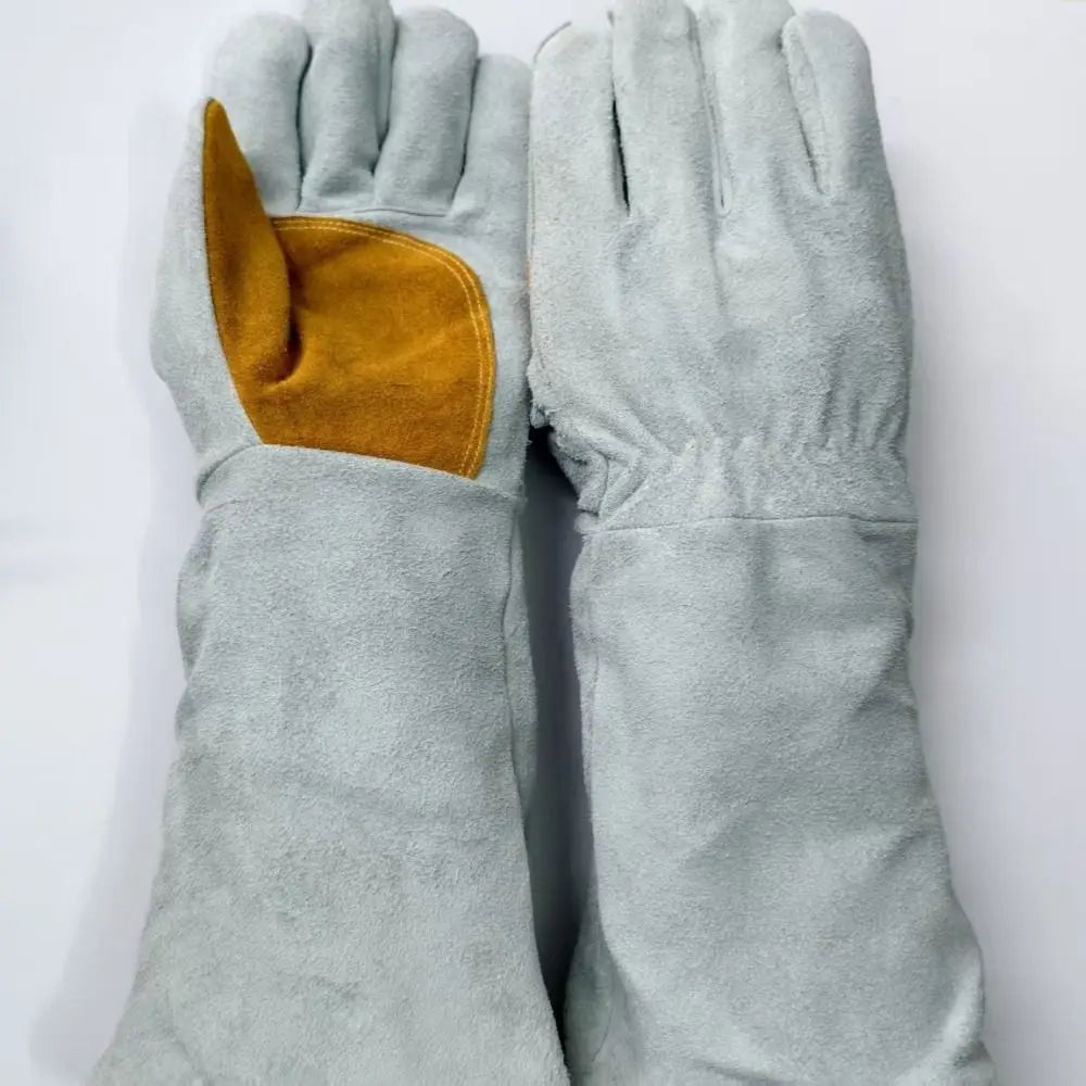 Soft Leather Heat Resistant Gloves Durable Thick Heat Insulation Leather Gloves Stretchable Wrist Cowhide Welding Gloves Peaceful Pleasures Health and Wellness