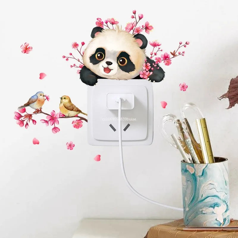 12*25cm Branches Plum Blossom Panda Wall Stickers Switch Stickers Living Room Home Decorative Wall Stickers Wallpaper Room Decor Peaceful Pleasures Health and Wellness