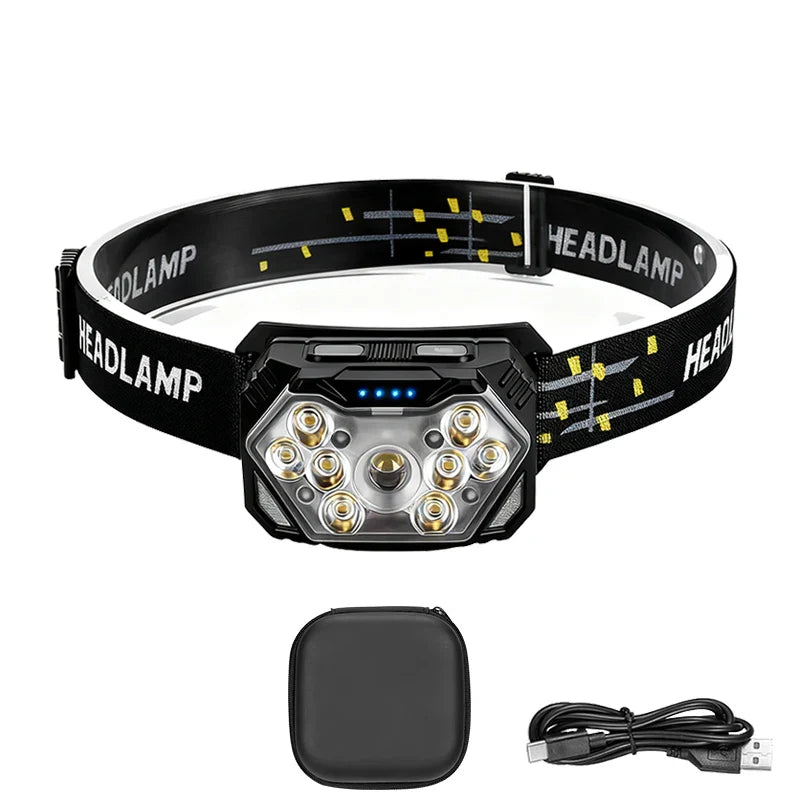 9 LED USB-C Rechargeable Headlamp | Motion Sensor & 6 Modes