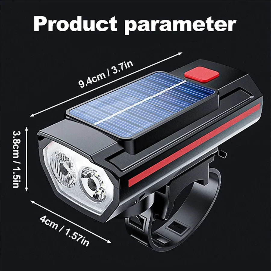 Solar Bike Light with 120dB Horn | USB-C Rechargeable LED MTB