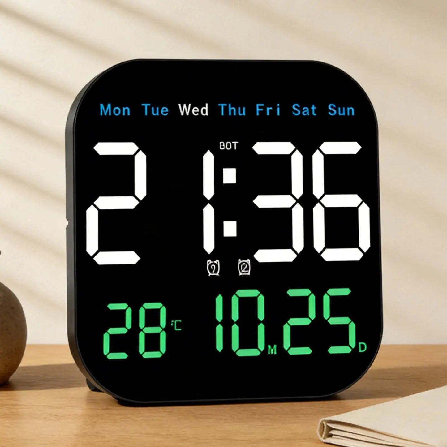 Large Digital Wall Clock LED Remote Control Square Alarm With Temperature And Humidity Auto Dimming Clock For Home Bedroom Peaceful Pleasures Health and Wellness