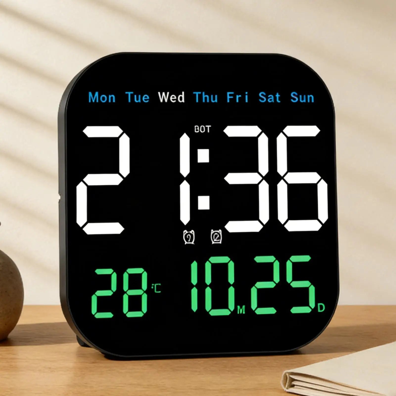 Large Digital Wall Clock LED Remote Control Square Alarm With Temperature And Humidity Auto Dimming Clock For Home Bedroom Peaceful Pleasures Health and Wellness